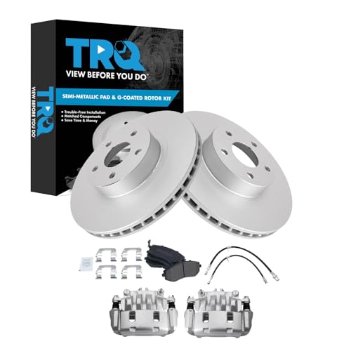 TRQ Front Brake Pad and Rotor Set Semi Metallic G Coated Rotors Calipers Compat…