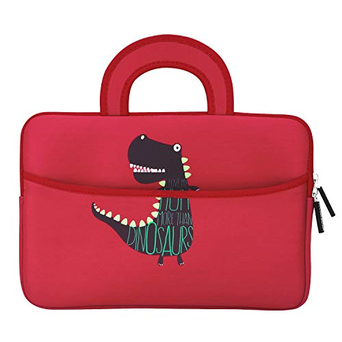MoKo Fire HD 10 Inch Kids Tablet Sleeve Case Bag, [Shock-Proof] Zipper Handle Pouch Portable Neoprene Cover for Amazon Fire HD 10 Kids Edition, Kindle Fire HD 10.1 Inch - Dinosaur Red