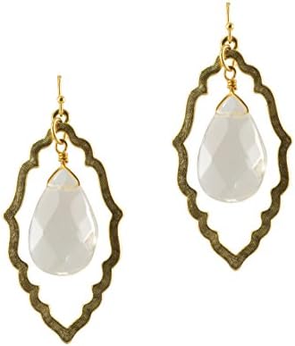 Susan Shaw Gold Plated Handcast Cut-Out with Clear Faceted Stone Dangle Earrings