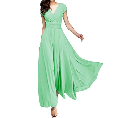 Vibola® Women' Dress, Fashion Casual Solid Chiffon V-Neck Evening Party Long Dress (Size:S, Mint Green) - Thumbnail 7