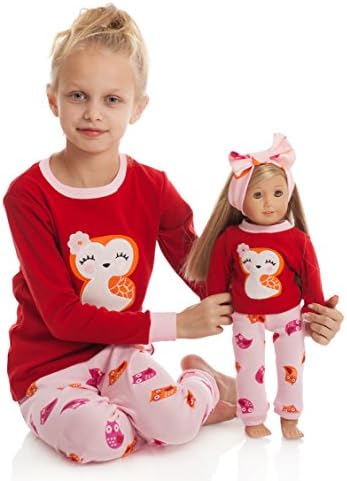 Joozil Little Girls Matching Doll &amp; girl Owl 2 Piece Pajama and headband (5-10 Years) (6 Years)