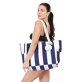 Women Large Beach Canvas Tote Bag with Zipper Pockets for Swim Pool Gym Hiking Picnic Travel 41F6uDrKFbL
