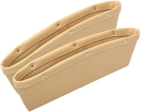 Car Organizer Mounted Console Gap Filler Seat Catcher Pocket Out Car Interior Accessories, Premium PU Leather (Set of 2) (2PCs, Beige)