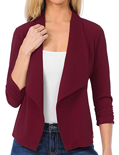 EIMIN Women's Lightweight Stretch 3/4 Sleeve Blazer Open Front Jacket Burgundy 3XL - Thumbnail 4