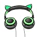Fashional Cat Ear Headphones, IPRO Cat Earphone-LED Glowing Cat Ear Head phone-Cute Headphone for Computer,Tablet,Phone,MP3,MP4,etc-Green