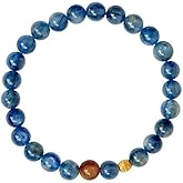 GouixPrets Natural Gemstone Bracelet for Women, Handmade Cyanite & Tiger's Eye Stretch Bracelet, 6mm Beads for Protection, Balance, Luck & Prosperity