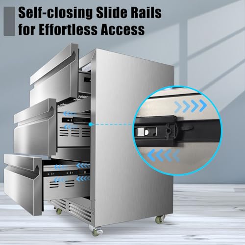 Velieta 24 Inch Upgraded Three-Drawer Beverage Fridge, Weather Proof Outdoor Stainless Steel Beverage Refrigerator, Under Counter Built-in Beverage Cooler for Home & Commercial Use