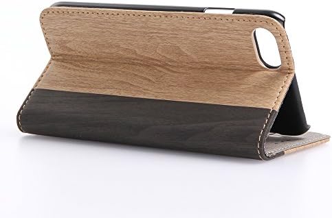 iPhone 7 Luxury Flip Case, Drop Protection Canvas Diary Wood skin design Wallet Case [ID Card / Cash Slot] with Stand Flip Diary Cover w/ TPU Casing for Apple iPhone 7 (4.7") (Light Brown)