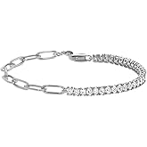 LeCalla Sterling Silver Solid Italian Paperclip Chain Bracelet | Diamond-Cut Women's Bracelet