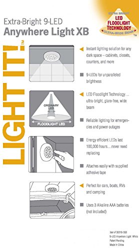 Light It! By Fulcrum 30016-308, 9 LED Wireless Mini Stick On Touch Light, 4 Inch, White, 3 Pack