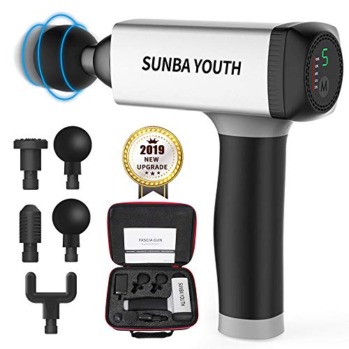 SUNBA YOUTH Carrying Case Massage Gun,Rechargeable Cordless Percussion Massager,Handheld Deep Tissue Muscle Massager Device with 5 Massage Heads & Portable Bag
