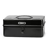 Jssmst Multi-Purpose Durable Steel Tool Box Black Medium, Removable DIY Plastic Tray Included, 14 x 6.7 x 6.1'', R-151355