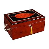 Quality Importers Trading Deauville 100 Cigar Humidor, High Gloss with Tobacco Leaf Inlay, Maple Finish, Holds 100-150 Cigars