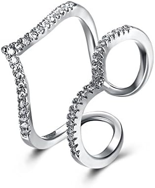 YEAHJOY Women's Leaf V Crystal Joint Rings Knuckle Nail Ring with Cubic Zirconia Stones,Adjustable Size Rings (platinum-plated)
