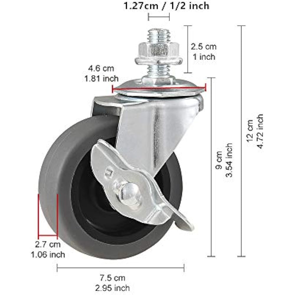 Caster Wheels, 3" Locking Swivel Casters, 1/2"-13 X 1" (Screw Length | eBay