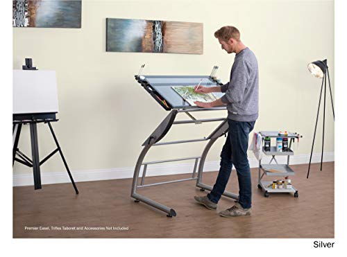 Studio Designs Triflex Drawing Table, Sit to Stand Up Adjustable Desk, Silver/Blue Glass - Thumbnail 3