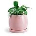 POTEY Ceramic Planter Flower Plant Pot - 5.1” with Drain Hole Saucer-Enough Space - Modern Decorative for Indoor Planters-Light Pink