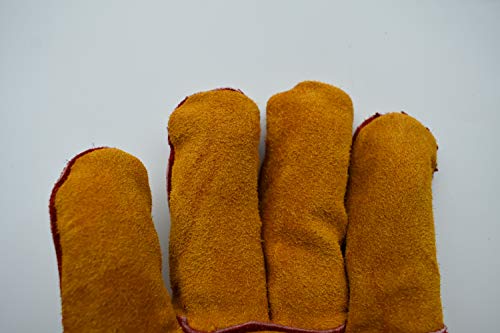 Work Gloves Leather Gardening Glove (1 Pair) 14 inch for Men Women Cowhide Reinforced Protection Padding Palm Animal Handling Bite Proof Dog Cat Scratch（Brown）