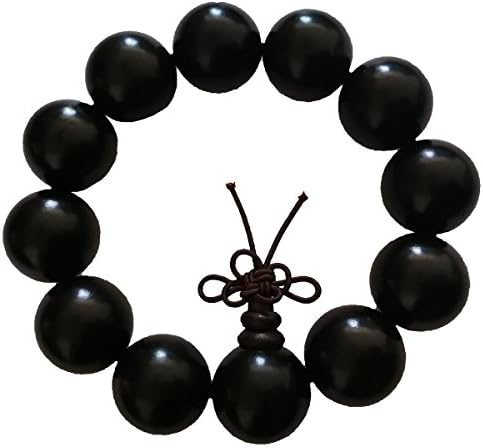 Bracelet Natural Solid Wood Ebony Black Hand Grinding 12 Smooth Balls Bead Elastic