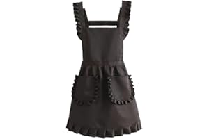 Solid Color Women's Apron with Two Pockets and Ruffled Trim for Kitchen Restaurant or Nail Salon Aprons for Women