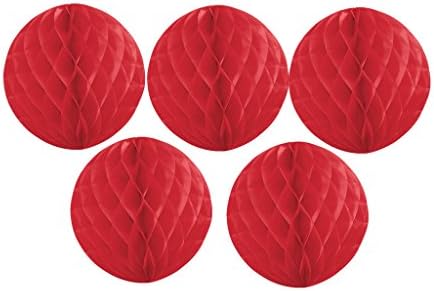5pack Tissue Paper Pompoms Honeycomb Ball Lantern Flower For Wedding Party Decorations Red 8"