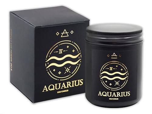 Lulu Candles | Zodiac Collection | Aquarius Candle | Crisp Morning Air | Hand Poured in The USA | Highly Scented & Long Lasting (8 Oz. Mason Jar)