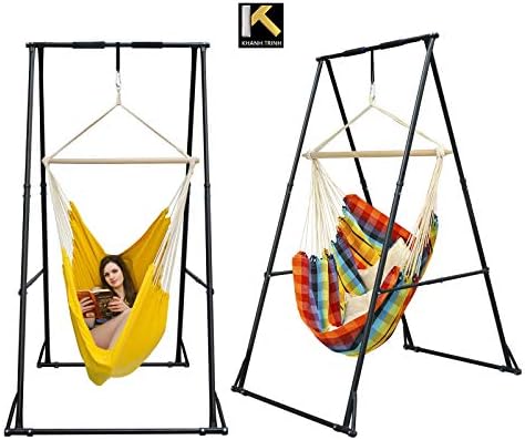 KT Indoor Outdoor Versatile Hammock Chair Stand. Foldable, Portable, Height Adjustable, Stable and Durable Heavy Duty Solid Steel Stand Frame Only for Hanging Porch Pod Egg Nook Swing Seat Chair