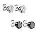 Joybeauti 4mm Stainless Steel Round White Black CZ Cubic Zirconia Diamond Rhinestone Tunnel Plug Post Stud Earrings 2 Pairs