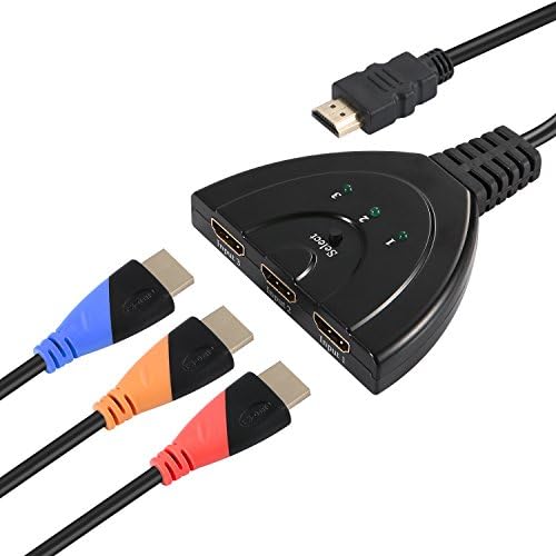 HDMI Splitter, HDMI Switcher 3-Port with High Speed Pigtail Cable + HDMI Cable 3 Pack 6ft,Support Ethernet, 3D,1080P and Audio Return Channel