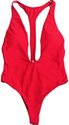 Colourful Women One-Piece Classic Solid Beachwear Modern Bikini Set Red M