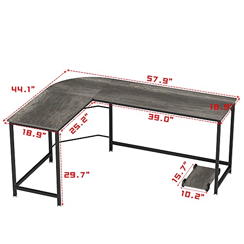 Teraves Reversible L Shaped Desk, 57.9" Gaming Computer Desk, Modern