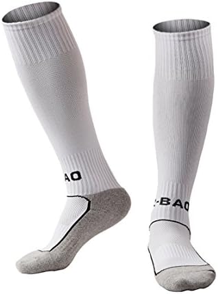 TULUO Kids Knee High Soccer Sports Team Tube Socks Long Stockings Towel Bottom Sox Football Socks ( 7-14 Years Little Kid / Big Kid ) White 1 Pair