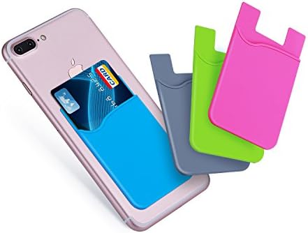 Costyle 4 Pack TPU Silicone Ultra Slim Thin Self Adhesive Stick On Credit ID Card Wallet Pocket Pouch Sticker for iPhone, Android, Windows Phone, iPad mini, HTC, LG, Samsung-Rose, Blue, Gray, Green