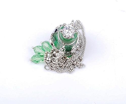 Newsunwin Lady's Bright light Green Glass Heart Shape Bottle Alloy Prong CZ Necklases