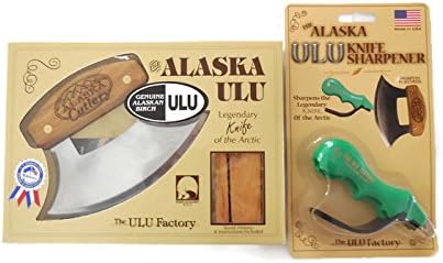 Alaska Ulu Knife Birch AC Bundle With Ulu Sharpener, This Ulu Knife Can Be Used As Mezzaluna Chopper, Bolo Rolling Knife And Chopped Salad Tool