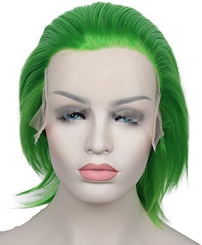 Green Short Natural Straight Lace Front Party Wigs Heat Resistant Fiber Party Cosplay Wigs