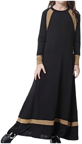 Whitive Big Girls' Cute Islamic Contrast Color Long-Sleeve Muslim Abaya Black M