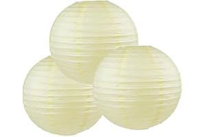 MATISSA Pack of 3 Round Paper Lanterns Lamp Wedding Birthday Party Decoration (Ivory/Cream, 10"/25CM)