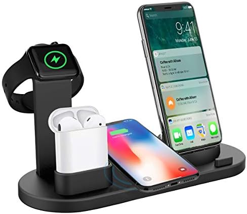 MultiFunction Charging Stand 3 in 1 rotatable charger dock Compatible Apple Watch and Airpods, Qi Fast Wireless Charging Pad Stand Compatible iPhone X/XS/XR/Xs Max/8/8 Plus and All Mobile Phone