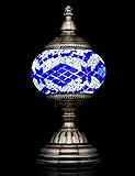 Mosaic Lamp-Handmade Turkish Mosaic Table Lamp with Mosaic Lantern,Bronze Base,Unique Table Lamp for Room Decoration(Blue)-A8