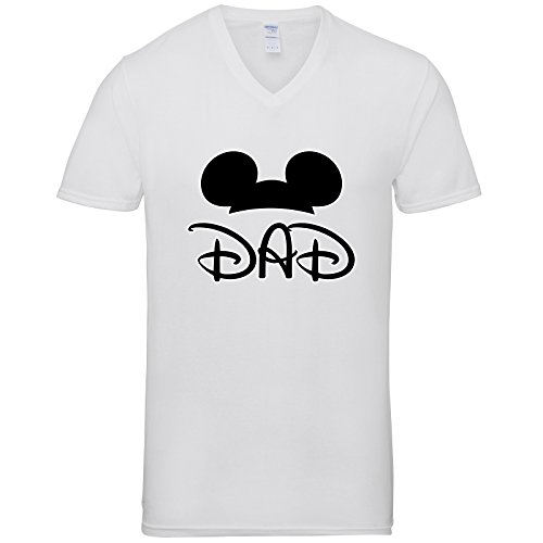 V-Neck T-Shirts Men Mickey Mouse Disney DAD Cotton Vee Tee Shirts