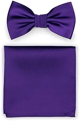 Bows-N-Ties Men's Solid Adjustable Pre-Tied Bow Tie and Pocket Square Set (Regency Purple)