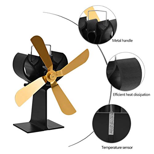 image for Baynne Heat Powered Wood Stove Eco-Friendly Fan Ultra Quiet 4 Blades H