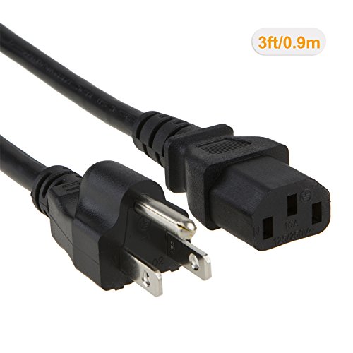 CableCreation [2-PACK] 3 Feet 18 AWG Universal Power Cord for NEMA 5-15P to IEC320C13 Cable, 0.915M/Black