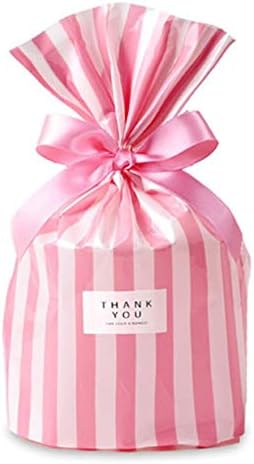 Cookie Bag 5.5x8x2.5 inch Party Favor Bags,Pink White Stripes,Plastic Bags-Snacks,Party Bag,100pcs (Pink stripe)