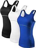 Neleus Women's 3 Pack Dry Fit Compression Athletic Tank Top,3 Pack:Black,White,Blue,Small