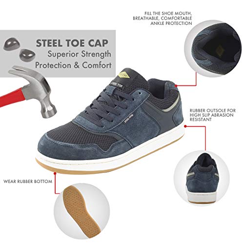 Safety Toe Athletic Shoes - Skater Style, Safety Toe Shoe Sneakers - Steel Toe Plus Slip Resistant and Electrical Hazard Resistant - Blue - Size (10)