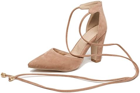 SNIDEL Women's Chunky High Heels Faux Suede Pointed Toe Pumps Lace Up Ankle Strap Wedding Dress Shoes