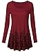Lotusmile Womens Basic Floral Print Flow Top, Long Sleeve Round Neck A Line Sandy Fabric (Large, Wine)