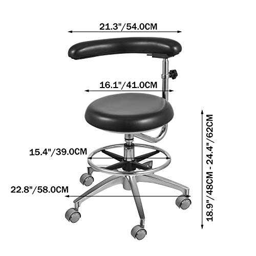 Aries Outlets Black Dental Assistant Stool 360° Rotation Armrest PU Leather Backrest Medical Office - Thumbnail 4